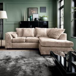 Abakus Direct Harriet Crushed Chenille Right Facing Corner Sofa in Cream - thumbnail 1
