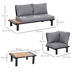 OUTSUNNY 4 PCS Garden Furniture Conversation Set with Loveseat Table in Grey - thumbnail 3