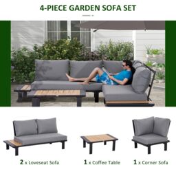 OUTSUNNY 4 PCS Garden Furniture Conversation Set with Loveseat Table in Grey - thumbnail 4