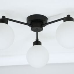 ValueLights Jonah 3 Arm Globe Ball Shade Flush Ceiling Light with LED Bulbs in Black - thumbnail 4