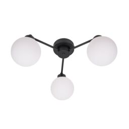 ValueLights Jonah 3 Arm Globe Ball Shade Flush Ceiling Light with LED Bulbs in Black - thumbnail 2