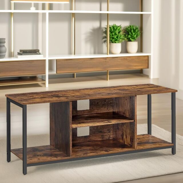 Pirlo Plush 120CM Wide TV Stand Cabinet With Open Shelves Rustic Brown Furniture - image 1