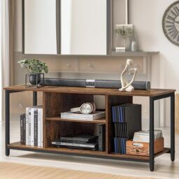 Pirlo Plush 120CM Wide TV Stand Cabinet With Open Shelves Rustic Brown Furniture - thumbnail 4