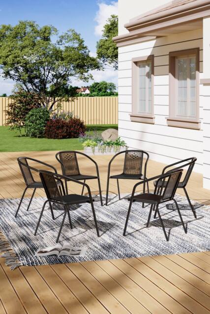 Living and Home 6-Pack Stackable Vintage Rattan Armchairs - Black Outdoor Patio Dining Set for Garden - image 1
