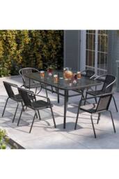 Living and Home 6-Pack Stackable Vintage Rattan Armchairs - Black Outdoor Patio Dining Set for Garden - thumbnail 3