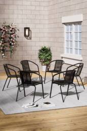 Living and Home 6-Pack Stackable Vintage Rattan Armchairs - Black Outdoor Patio Dining Set for Garden - thumbnail 2