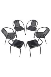 Living and Home 6-Pack Stackable Vintage Rattan Armchairs - Black Outdoor Patio Dining Set for Garden - thumbnail 4