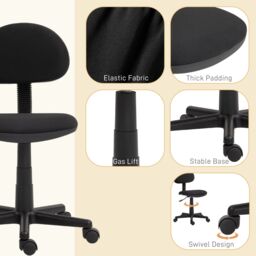 HOMCOM Armless Office Chair with Adjustable Height 360 Swivel Wheels Black - thumbnail 6