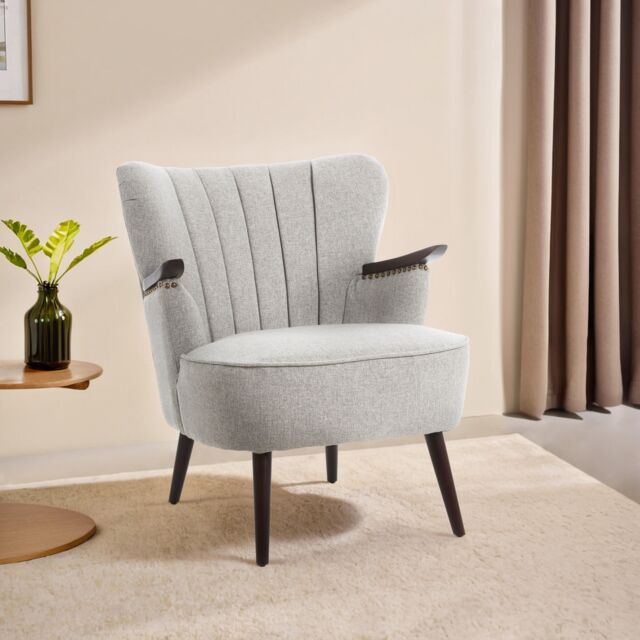 Orsina Comfortable Grey Lounge Chair With Curved Backrest, Spacious & Modern Highback Room Chair For Bedrooms in Light Grey - image 1