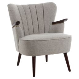 Orsina Comfortable Grey Lounge Chair With Curved Backrest, Spacious & Modern Highback Room Chair For Bedrooms in Light Grey - thumbnail 4