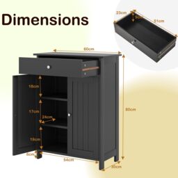 Gymax Bathroom Floor Cabinet Freestanding Storage Organizer With 2 Doors in Black - thumbnail 2