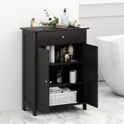 Gymax Bathroom Floor Cabinet Freestanding Storage Organizer With 2 Doors in Black - thumbnail 6