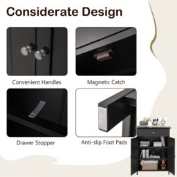 Gymax Bathroom Floor Cabinet Freestanding Storage Organizer With 2 Doors in Black - thumbnail 3