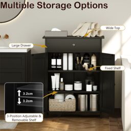 Gymax Bathroom Floor Cabinet Freestanding Storage Organizer With 2 Doors in Black - thumbnail 5