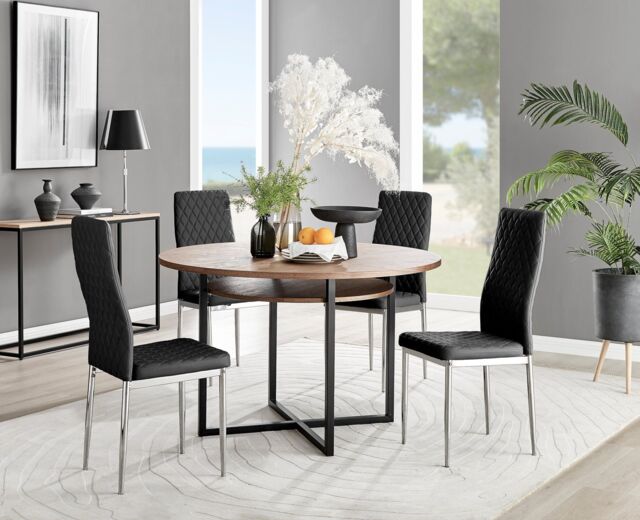 FurnitureboxUK Adley Brown Wood Storage Dining Table & 4 Milan Chrome Leg Chairs in Black - image 1