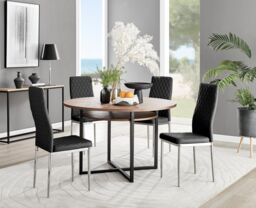 FurnitureboxUK Adley Brown Wood Storage Dining Table & 4 Milan Chrome Leg Chairs in Black