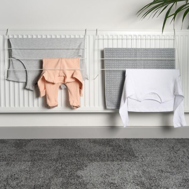 OHS 2 x Drying Rack Radiator Clothing Dryer Hanger Rail Foldable Storage in White - image 1