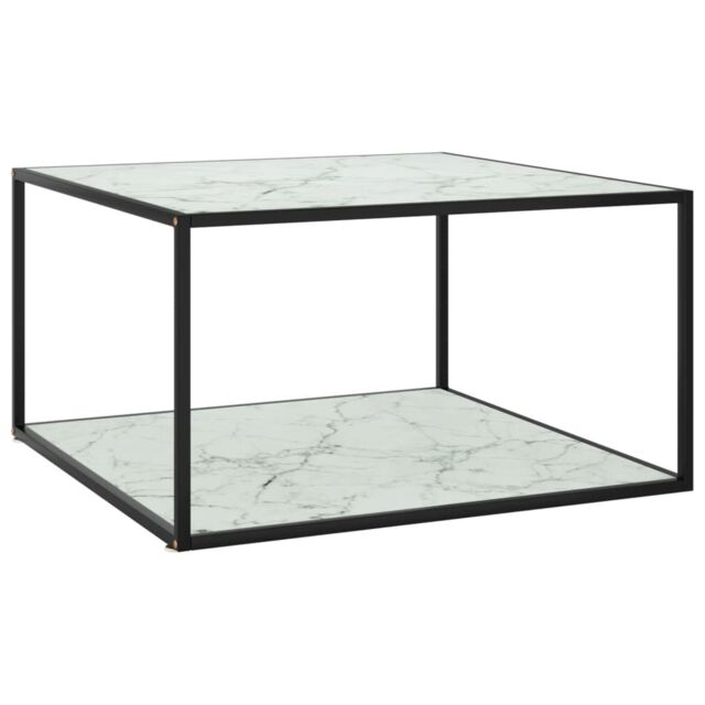 Berkfield Home Coffee Table Black with White Marble Glass 90x90x50 cm - Size: 90 x 90 x 50 cm - image 1