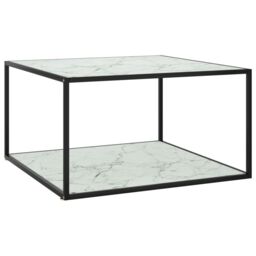 Berkfield Home Coffee Table Black with White Marble Glass 90x90x50 cm - Size: 90 x 90 x 50 cm