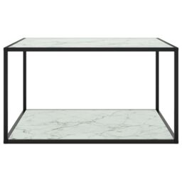 Berkfield Home Coffee Table Black with White Marble Glass 90x90x50 cm - Size: 90 x 90 x 50 cm - thumbnail 2