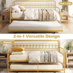 KORVIXA Modern Space‑Saving Pull‑Out Single Daybed Sofa‑Bed in Gold - Size: Double - thumbnail 4