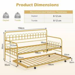 KORVIXA Modern Space‑Saving Pull‑Out Single Daybed Sofa‑Bed in Gold - Size: Double - thumbnail 2