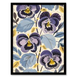 "Artery8 Purple Pansy Flowers Painting Wildflowers Floral Framed Art Print - Size: W12"" x H16""" - thumbnail 1
