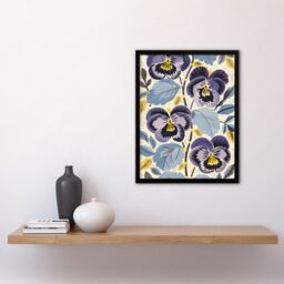 "Artery8 Purple Pansy Flowers Painting Wildflowers Floral Framed Art Print - Size: W12"" x H16""" - thumbnail 4