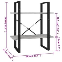Berkfield Home Decorative 2-Tier Book Cabinet Concrete Grey 60x30x70 cm Engineer - Size: 60 x 30 x 70 cm - thumbnail 7