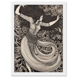 Artery8 Long Haired Woman Dancing to Music in Boho Dress Artwork Framed Wall Art Print A4 in White - thumbnail 1