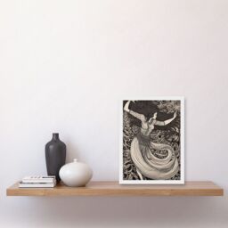 Artery8 Long Haired Woman Dancing to Music in Boho Dress Artwork Framed Wall Art Print A4 in White - thumbnail 2
