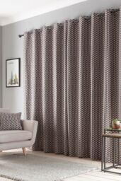 Fusion 'Prado' Geometric Print Light Filtering Pair of Eyelet Curtains in Grey - Size: 168 cm width x 137 cm drop - thumbnail 2
