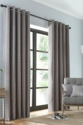 Fusion 'Prado' Geometric Print Light Filtering Pair of Eyelet Curtains in Grey - Size: 168 cm width x 137 cm drop - thumbnail 1