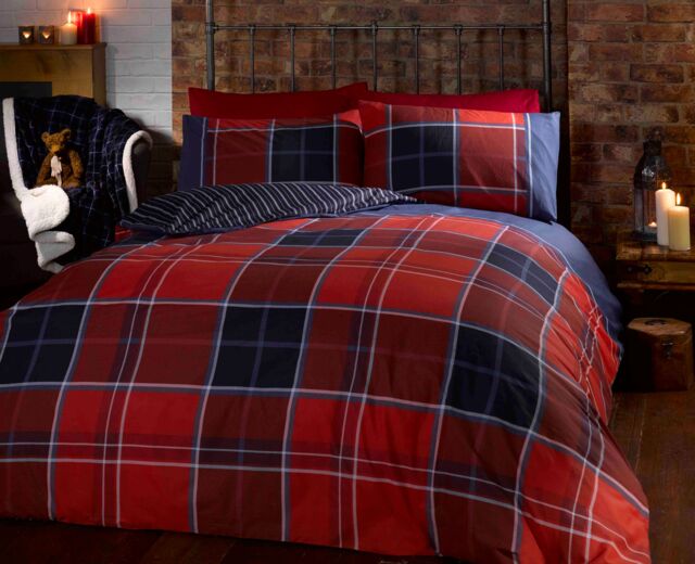Rapport Home Argyle Design Tartan Polycotton Duvet Set With Pillowcase in Red - Size: King - image 1