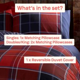 Rapport Home Argyle Design Tartan Polycotton Duvet Set With Pillowcase in Red - Size: King - thumbnail 4