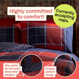 Rapport Home Argyle Design Tartan Polycotton Duvet Set With Pillowcase in Red - Size: King - thumbnail 2