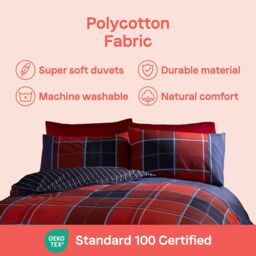 Rapport Home Argyle Design Tartan Polycotton Duvet Set With Pillowcase in Red - Size: King - thumbnail 6