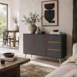 Wyld Haus Sola Vela Dark Grey Sideboard 2 Doors 3 Drawers Adjustable Shelves