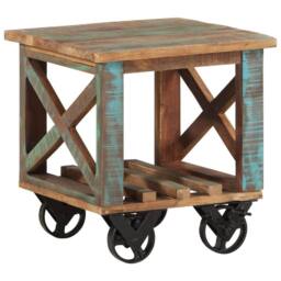 Berkfield Home Side Table with Wheels 40x40x42 cm Solid Wood Reclaimed - Size: 40 x 40 x 42 cm - thumbnail 9