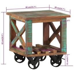 Berkfield Home Side Table with Wheels 40x40x42 cm Solid Wood Reclaimed - Size: 40 x 40 x 42 cm - thumbnail 7