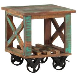 Berkfield Home Side Table with Wheels 40x40x42 cm Solid Wood Reclaimed - Size: 40 x 40 x 42 cm - thumbnail 8