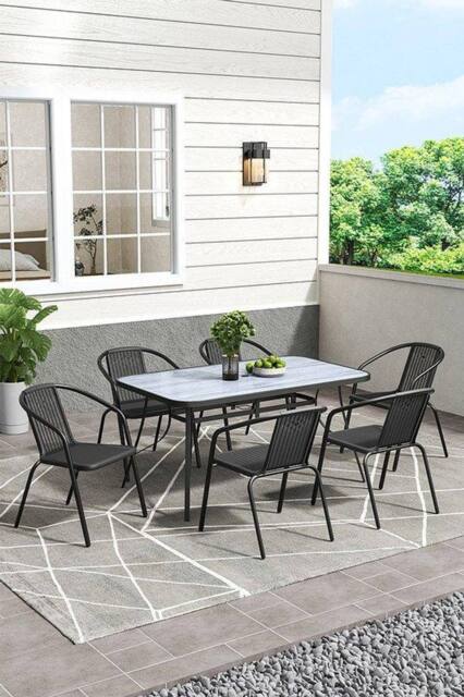 Garden Sanctuary 6-seater Outdoor Tempered Glass Garden Coffee Table Set in Grey - image 1