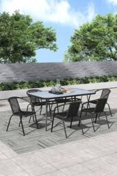 Garden Sanctuary 6-seater Outdoor Tempered Glass Garden Coffee Table Set in Grey - thumbnail 2
