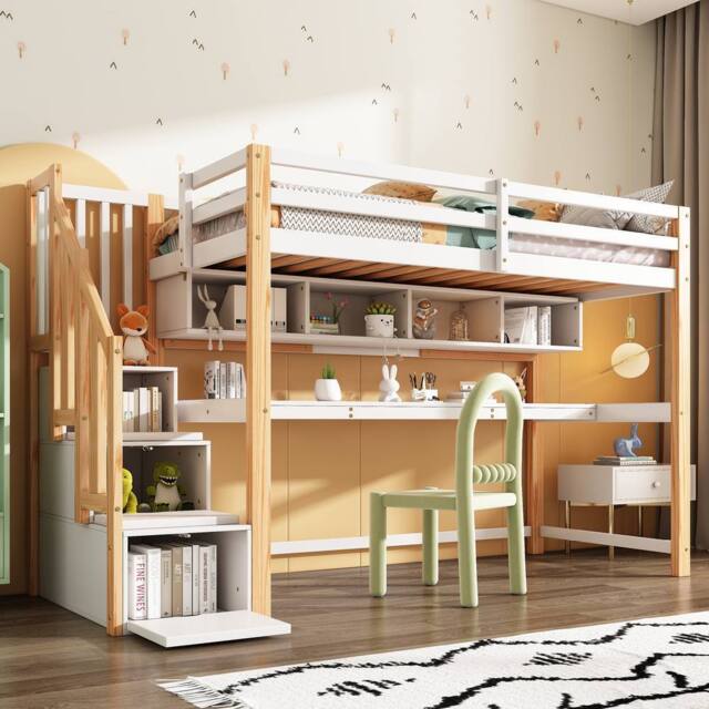 Matteo Children's Loft Bunk Bed - White & Natural - Size: Single - image 1