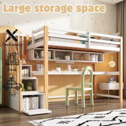 Matteo Children's Loft Bunk Bed - White & Natural - Size: Single - thumbnail 4