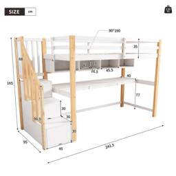 Matteo Children's Loft Bunk Bed - White & Natural - Size: Single - thumbnail 5