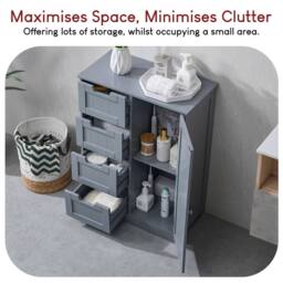 HD Designs Priano 4 Drawer 1 Door Freestanding Bathroom Unit Storage in Dark Grey - thumbnail 6