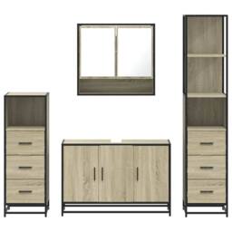 Berkfield Home Durable 4¬†Piece Bathroom Furniture Set¬†Sonoma Oak Engineered Wood in Light Brown - thumbnail 5