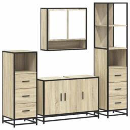 Berkfield Home Durable 4¬†Piece Bathroom Furniture Set¬†Sonoma Oak Engineered Wood in Light Brown - thumbnail 3