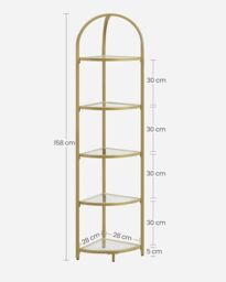 VASAGLE 5-Tier Modern Glass Corner Plant Stand Tower Storage Shelves in Gold - thumbnail 3